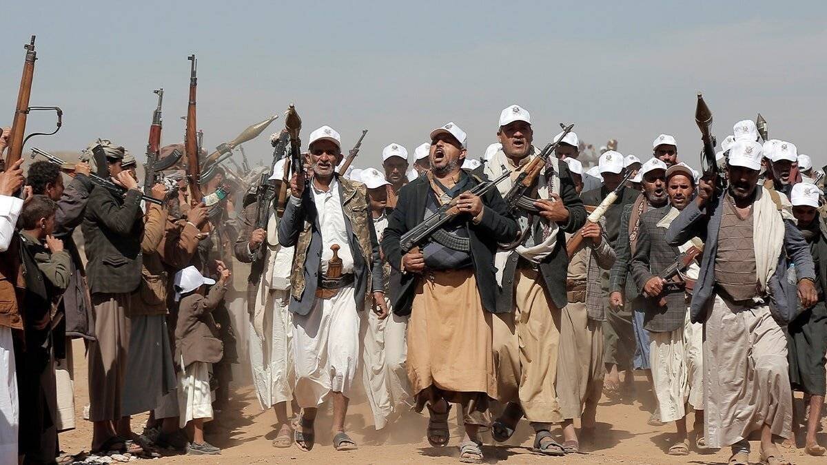 Iranian-backed Houthis rally in Yemen outside Sanaa, Jan. 22, 2024.