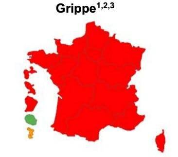 Carte de France sur l'avancée de l'épidémie de grippe