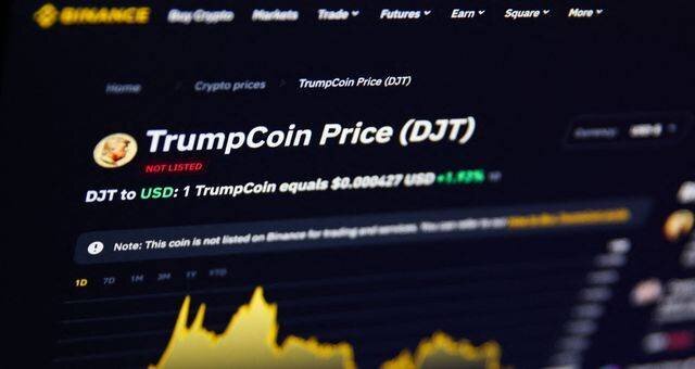 Le cours du TrumpCoin, le 20 janvier 2025, un cryptoactif lancé à la gloire du président Donald Trump ©AFP - Beata Zawrzel / NurPhoto