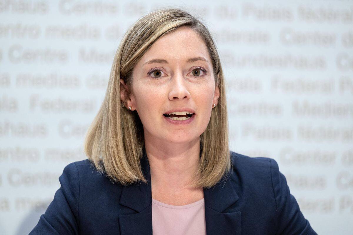 Sénatrice Johanna Gapany lors d'une conférence de presse à Berne contre l'initiative sur l'élevage intensif.