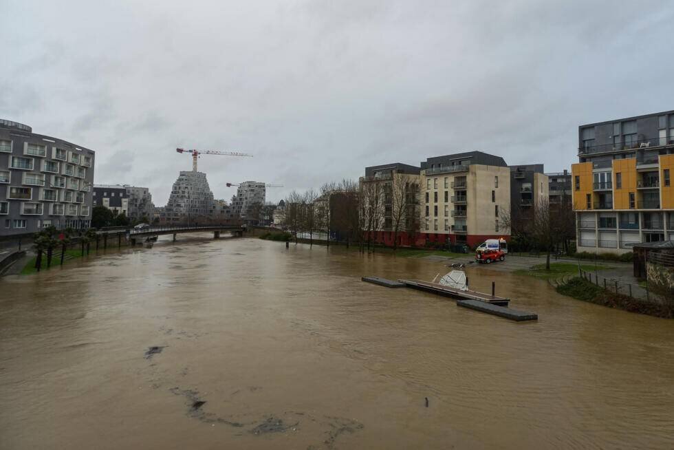 Crue de l'Ille au passage de la dépression Herminia, dimanche 26 janvier 2025, à Rennes.
