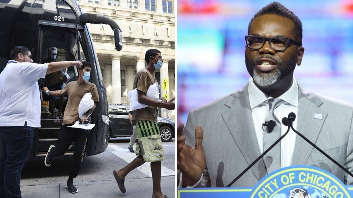 Maire Brandon Johnson et migrants