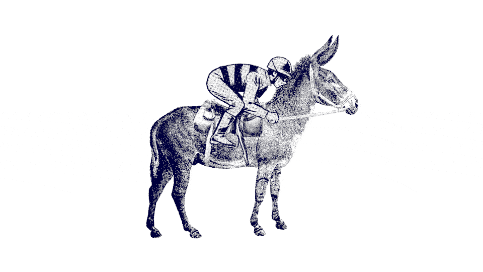 Illustration d'un jockey montant un âne et disparaissant