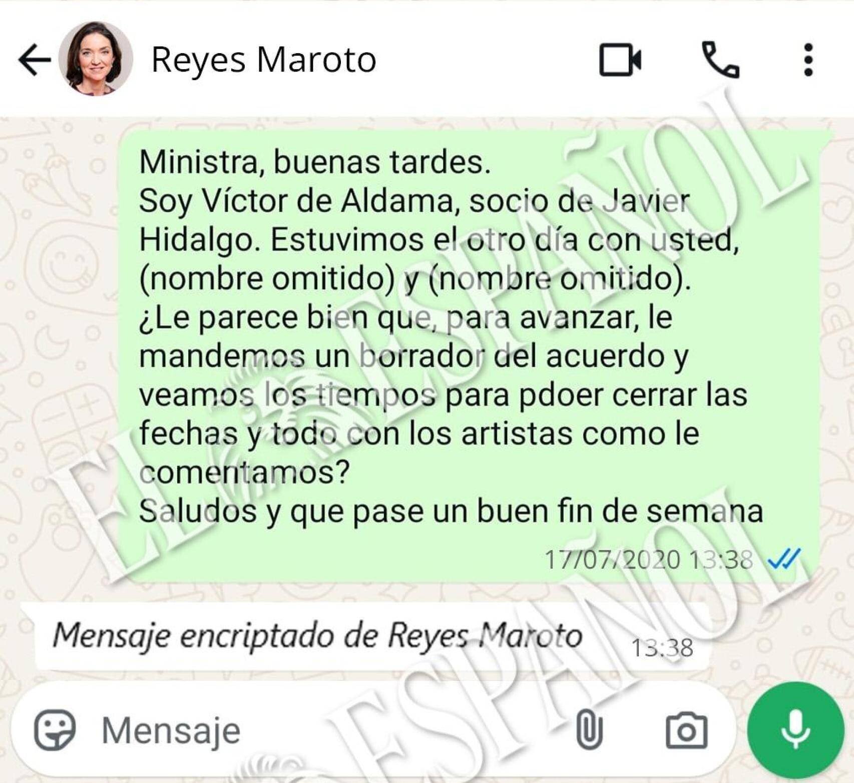 Mensajes entre Aldama y Maroto sobre reuniones avec Javier Hidalgo, de Air Europa