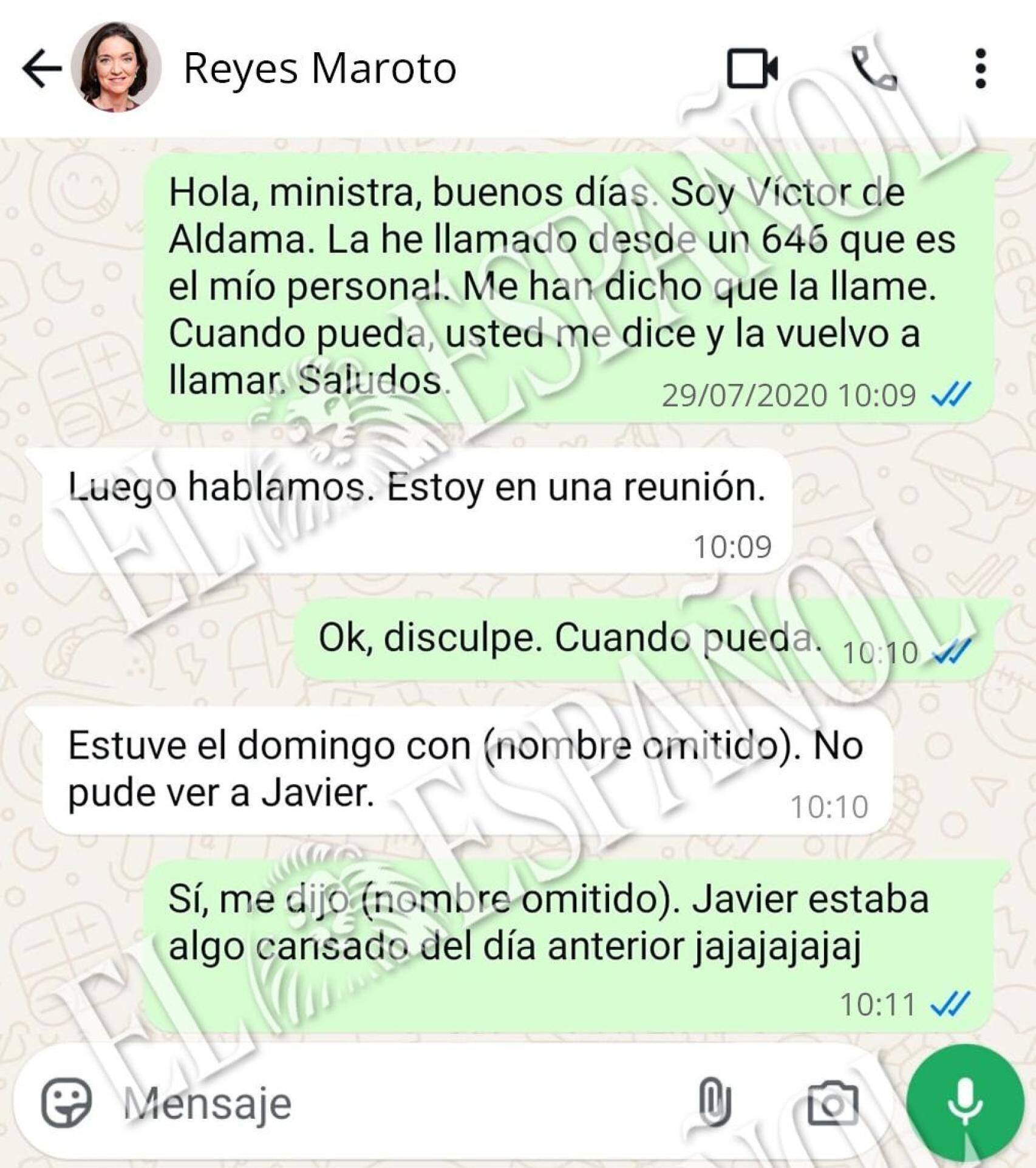 Mensajes entre Aldama y Maroto sur des réunions avec Javier Hidalgo