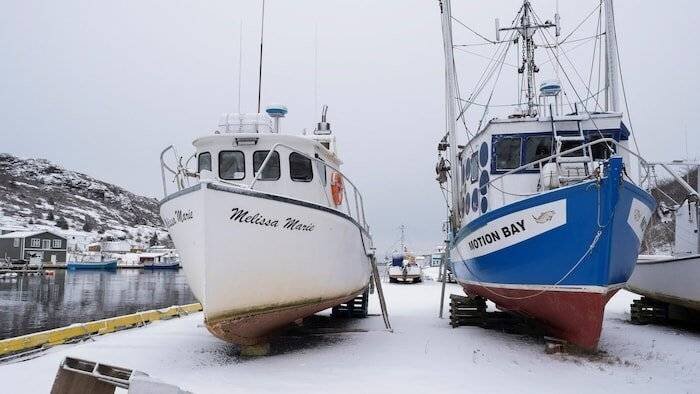 Des bateaux de pêche à Petty Harbour, Terre-Neuve.