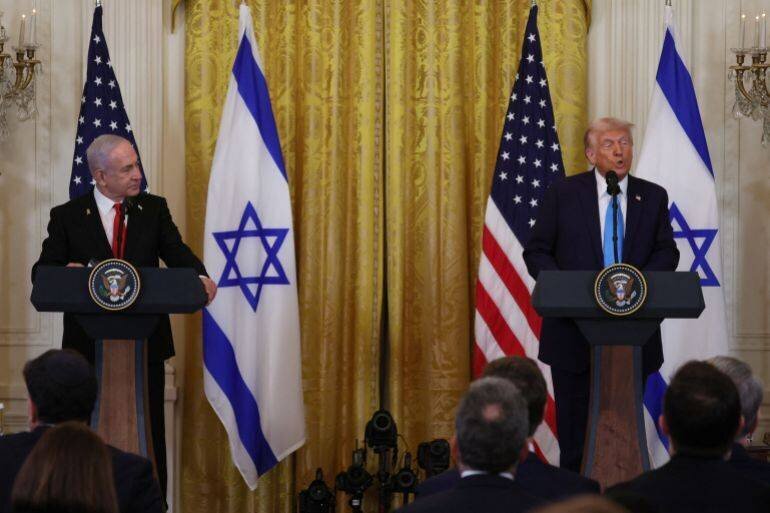 Trump et Netanyahu lors d'une conférence de presse