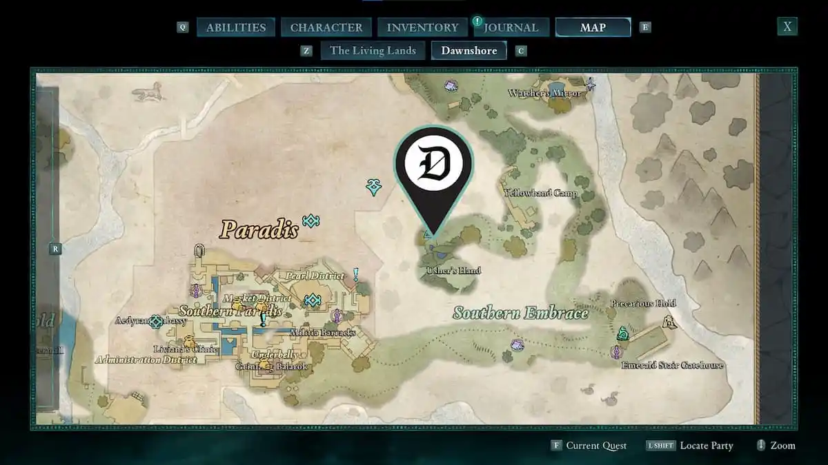 Map screenshot of the cartographer's location in Avowed.