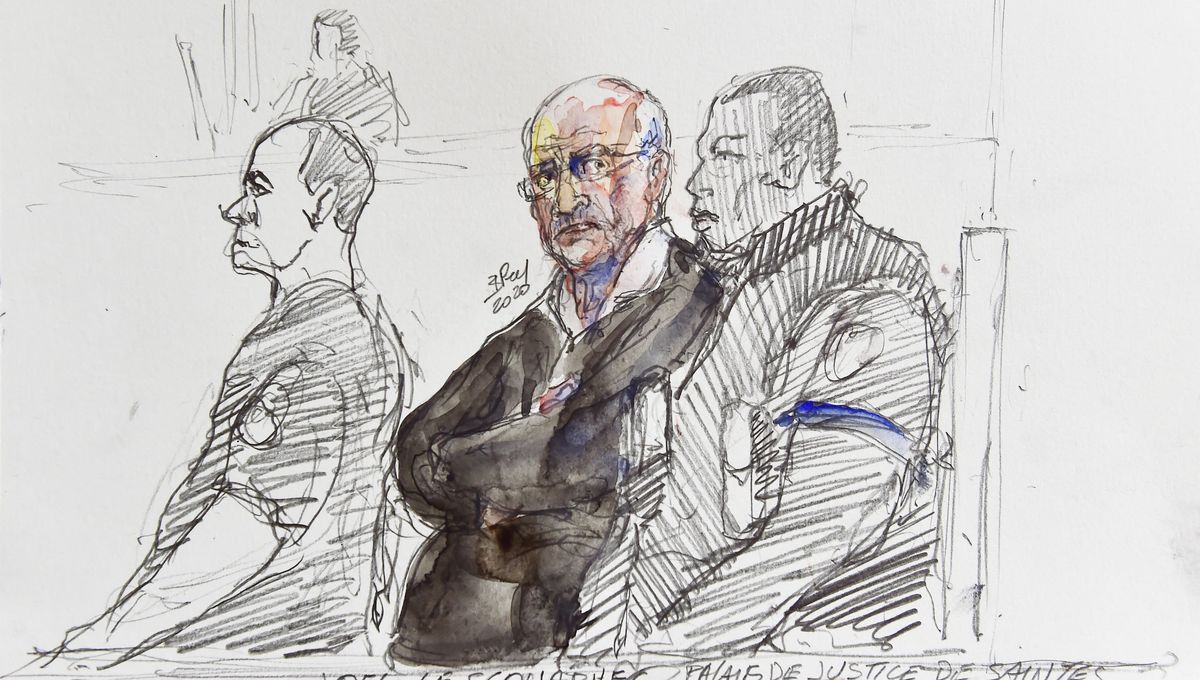 Dessin de Joël Le Scouarnec lors de son premier procès à Saintes en 2020.