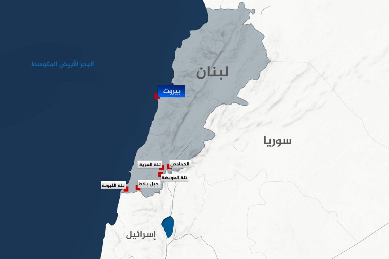Carte du Liban, montrant les sites d'occupation