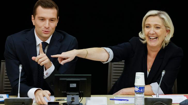 La présidente du groupe parlementaire du Rassemblement national Marine Le Pen et le président du parti d’extrême droite Rassemblement national, Jordan Bardella. Photo d’illustration.