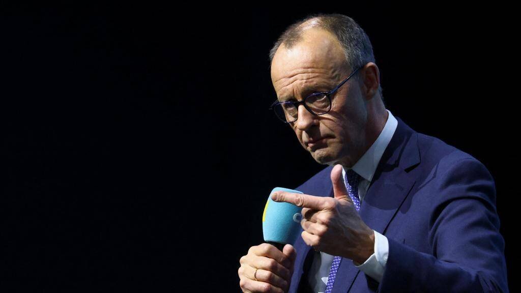 Friedrich Merz, candidat de la CDU, en un acto de campaña en Berlín, ayer.