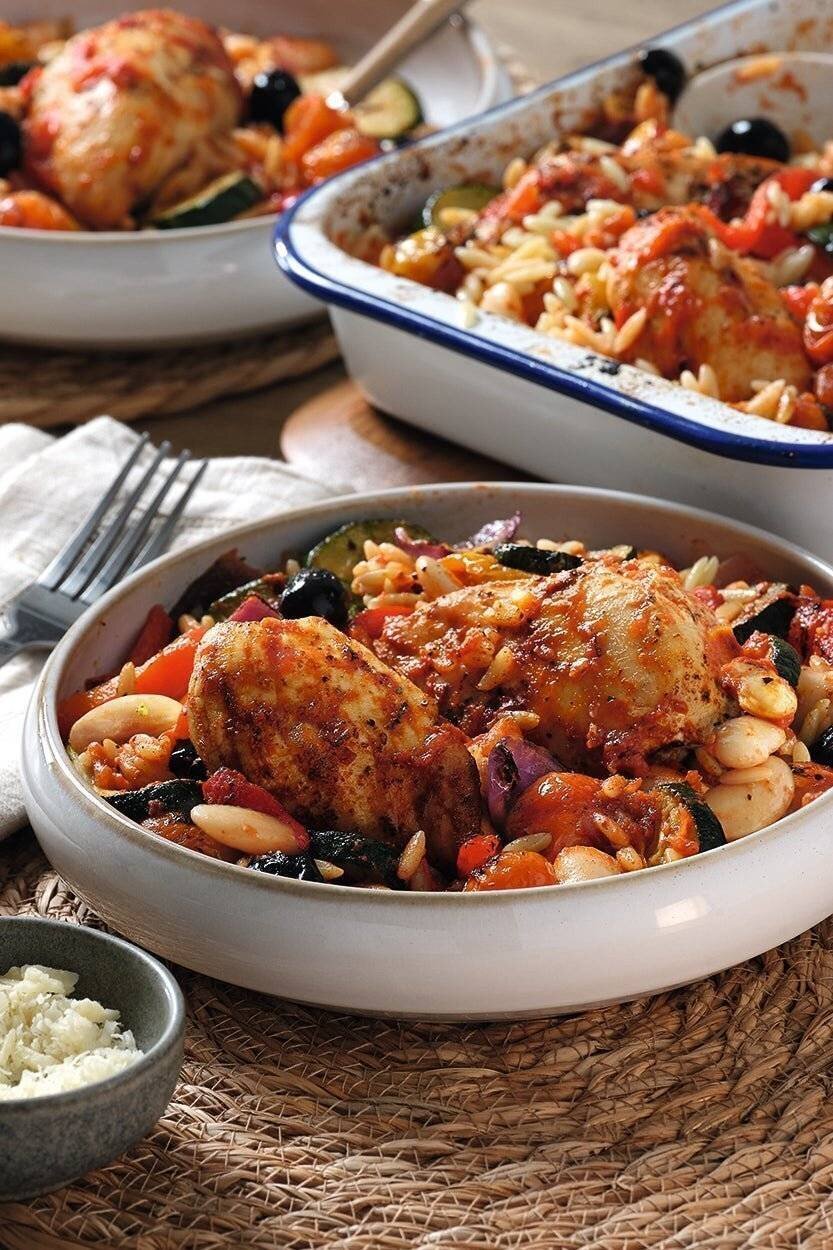 Gratin de poulet à l'italienne avec orzo