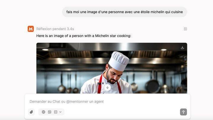 Un exemple d'image générée par l'IA Le Chat avec le prompt suivant : 'une personne avec une étoile Michelin qui cuisine'. (ANTOINE DEIANA / FRANCEINFO)