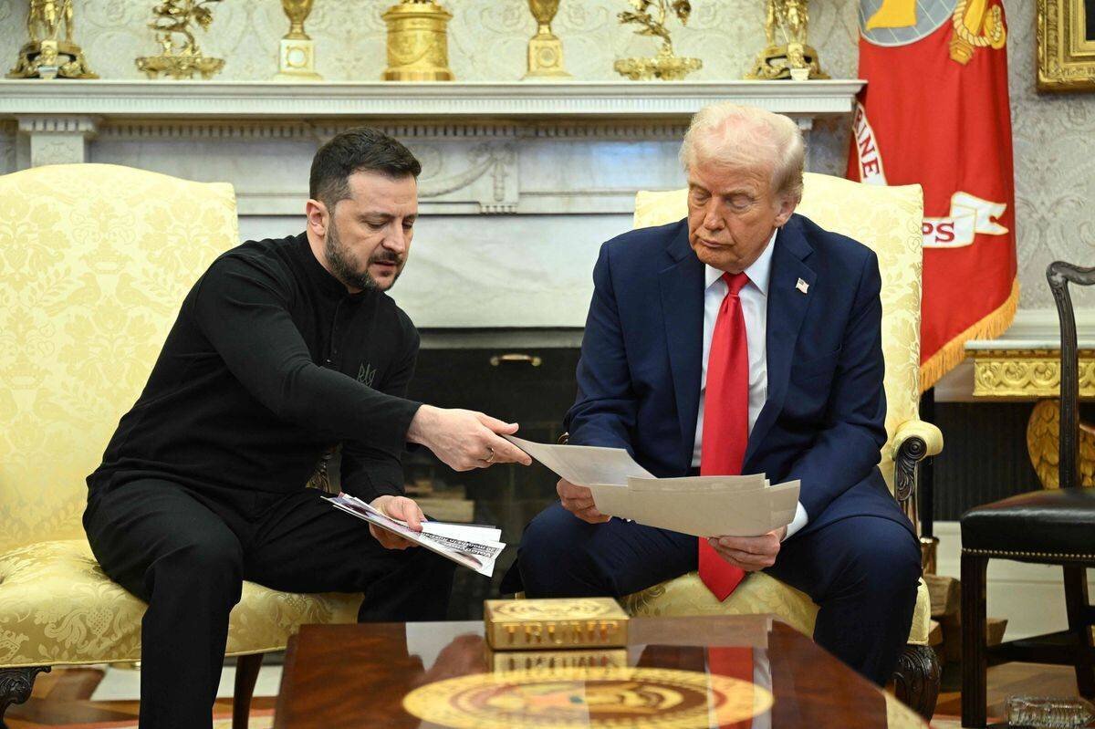 US-Präsident Donald Trump und der ukrainische Präsident Wolodymyr Selenskyj in angespannter Diskussion im Oval Office des Weissen Hauses, 28. Februar 2025.