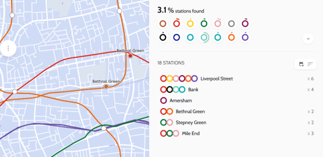Une carte du jeu de mémoire du métro londonien qui demande aux joueurs de nommer les stations de métro.