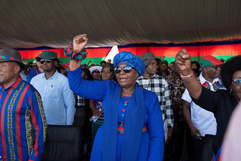 SWAPO presidential candidate Netumbo Nandi-Ndaitwah attends a rally ahead of the upcoming elections in Windhoek, Namibia, November 24, 2024. REUTERS/Noah Tjijenda