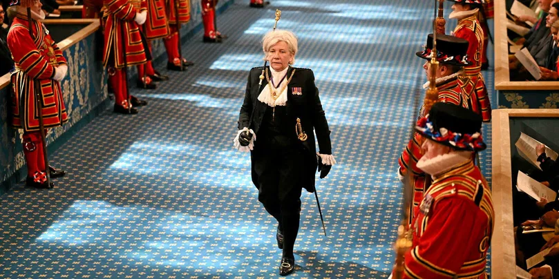 Sarah Clarke lors de la cérémonie d'ouverture du Parlement au palais de Westminster, le 17 juillet 2024.