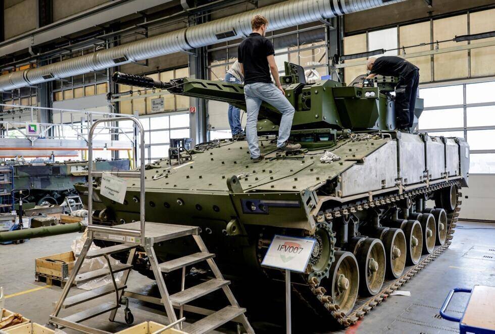 Un véhicule de combat d'infanterie allemand Puma IFV à l'usine Rheinmetall à Unterluess, dans le nord de l'Allemagne, le 6 juin 2023.