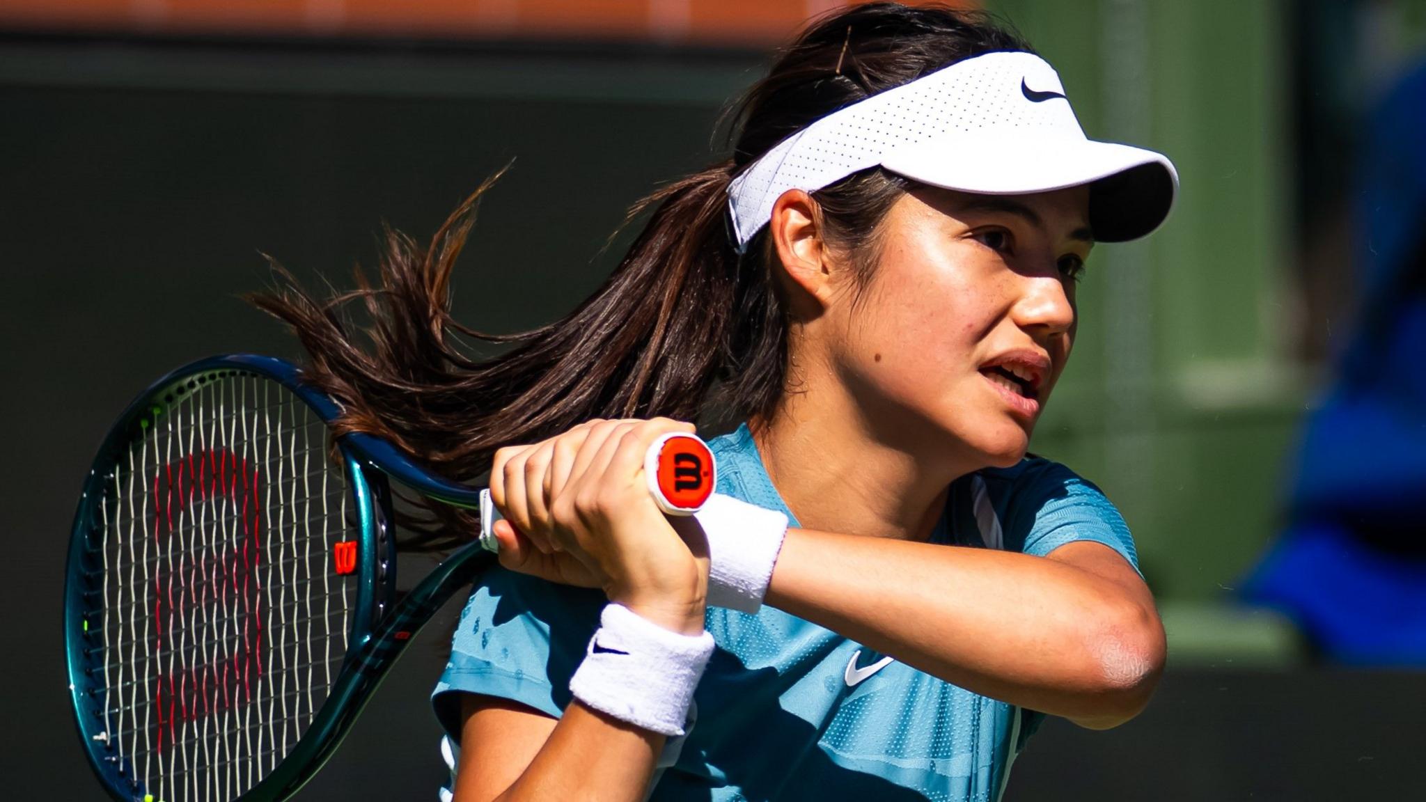 Emma Raducanu during practice in Indian Wells