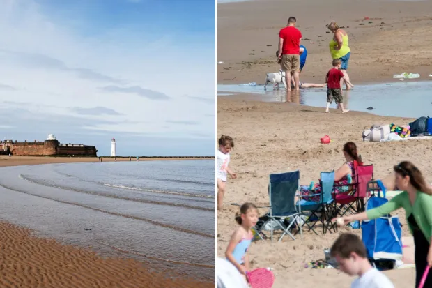 New Brighton Lighthouse et un homme marchant sur la plage