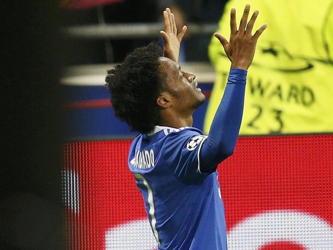 Juan Cuadrado célèbre un but contre l'Olympique Lyonnais