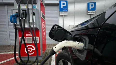 Une voiture électrique en charge à une station publique