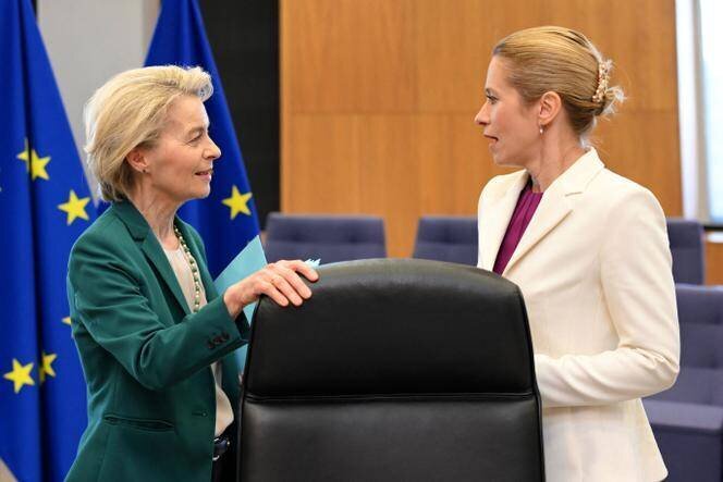 La présidente de la commission européenne Ursula von der Leyen et la cheffe de la diplomatie européenne Kaja Kallas, à Bruxelles, le 19 mars 2025.