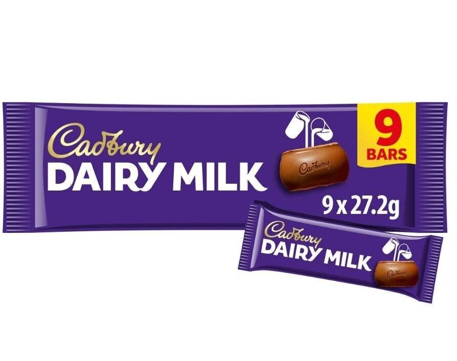 Illustration du multipack Cadbury Dairy Milk avec neuf barres.