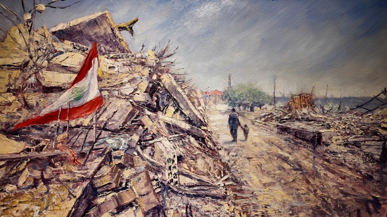 Tableau illustrant le retour des habitants d'Aita al-Chaab dans leurs maisons détruites