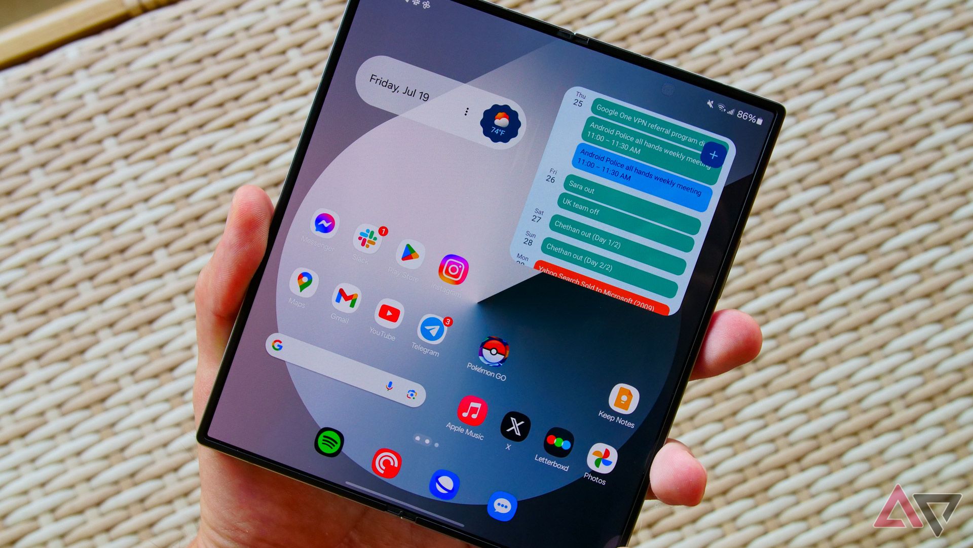 The Galaxy Z Fold 6 unfolded showing the home screen.