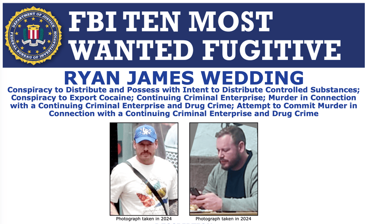 Affiche FBI des fugitifs recherchés avec Ryan Wedding