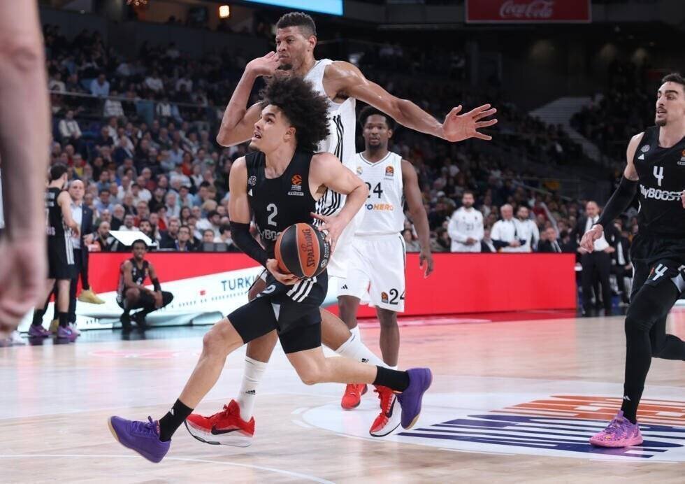 Le meneur du Paris Basket, Nadir Hifi, auteur de 20 points sur le parquet du Real Madrid lors de la 33e journée d'Euroligue, le 3 avril 2025