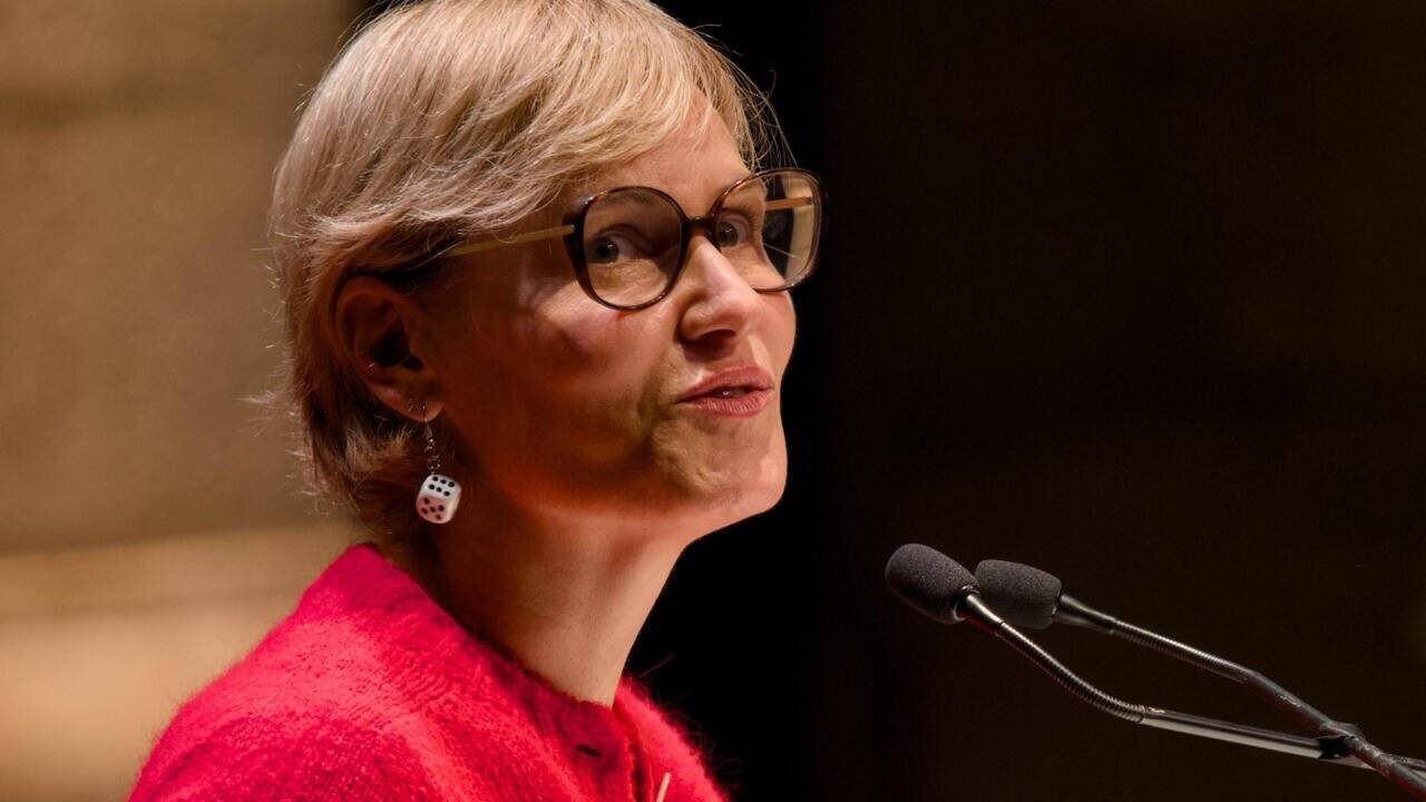 L'actrice Judith Godrèche s'exprime lors de l'université d'été du PS à Blois le 30 août 2024