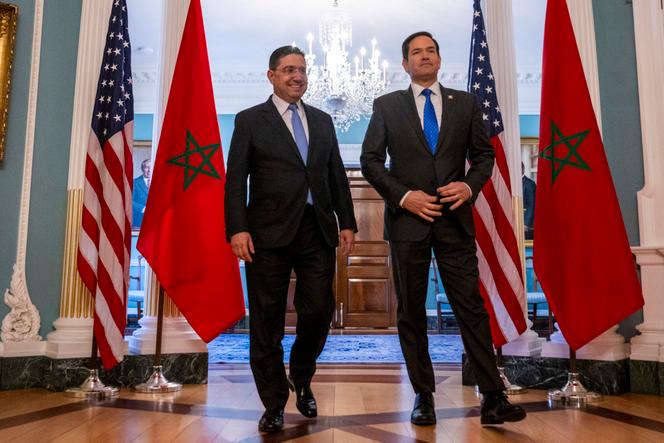 Le ministre des affaires étrangères marocain, Nasser Bourita, et le secrétaire d’Etat américain, Marco Rubio, à Washington, le 8 avril 2025.