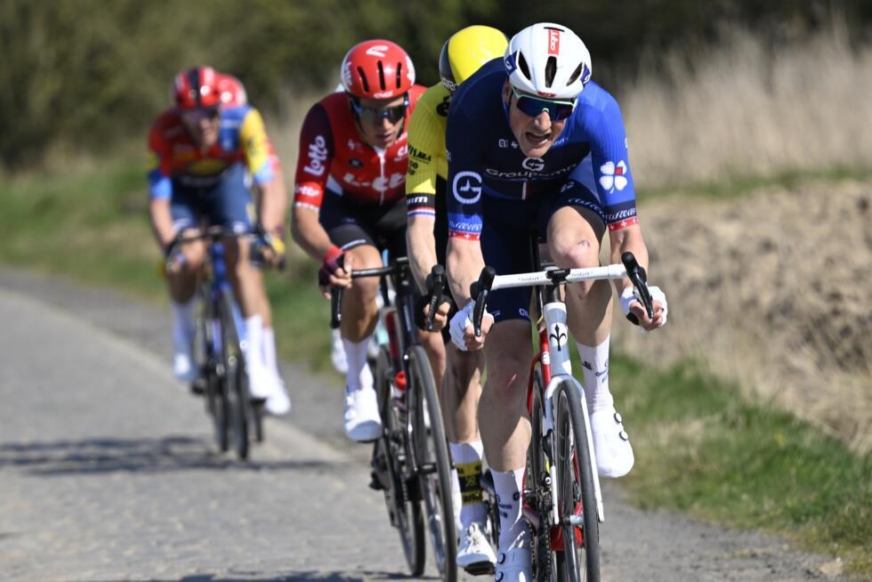 Le Suisse Stefan Kung (Groupama-FDJ) durant A Travers la Flandre, le 2 avril 2025