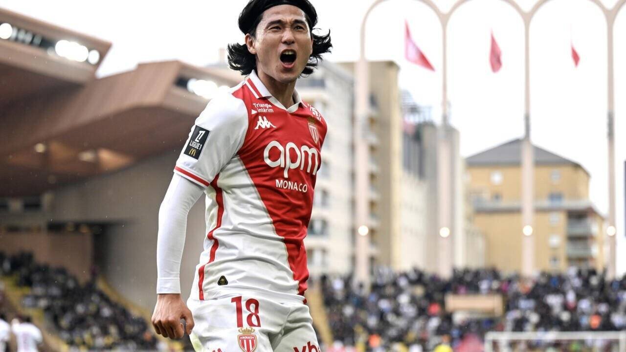 Le Japonais Takumi Minamino, auteur du premier but de Monaco face à Marseille, le 12 avril 2025 au stade Louis-II