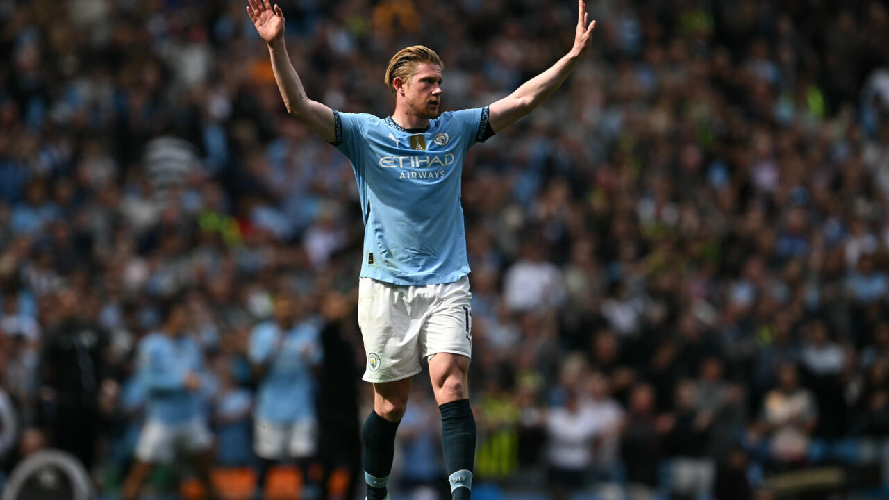 Le capitaine de Manchester City Kevin De Bruyne face à Crystal Palace, le 12 avril 2025 à l'Etihad Stadium