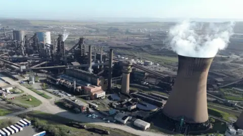 Vue aérienne de l'usine British Steel à Scunthorpe