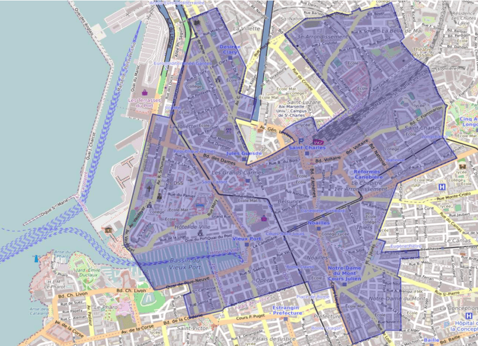 Les quartiers concernés par les fermetures des épiceries la nuit. Capture d'écran/Arrêt préfectoral