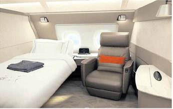 Cabine La Première d'Air France avec pigiama griffé