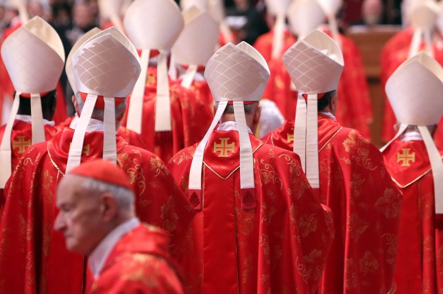 Cardinaux en robe rouge dans la Cité du Vatican