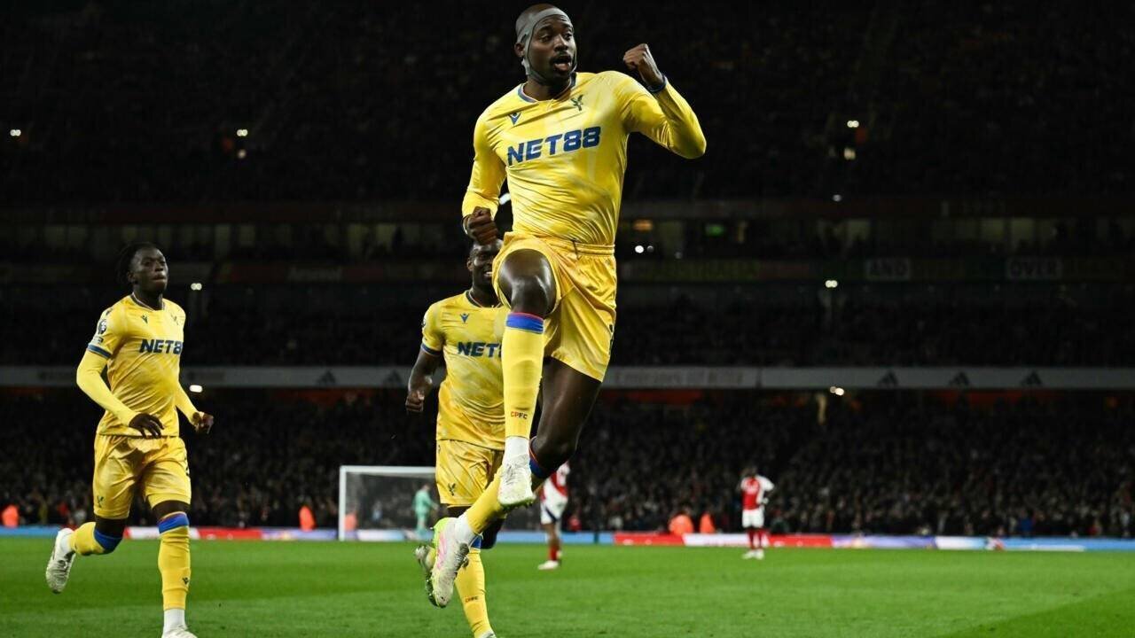 L'attaquant français de Crystal Palace Jean-Philippe Mateta auteur du but égalisateur contre Arsenal (2-2), le 23 avril 2025 à l'Emirates Stadium de Londres