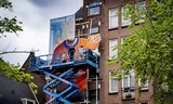 Banderole du roi Willem-Alexander au café De Blaffende Vis à Amsterdam