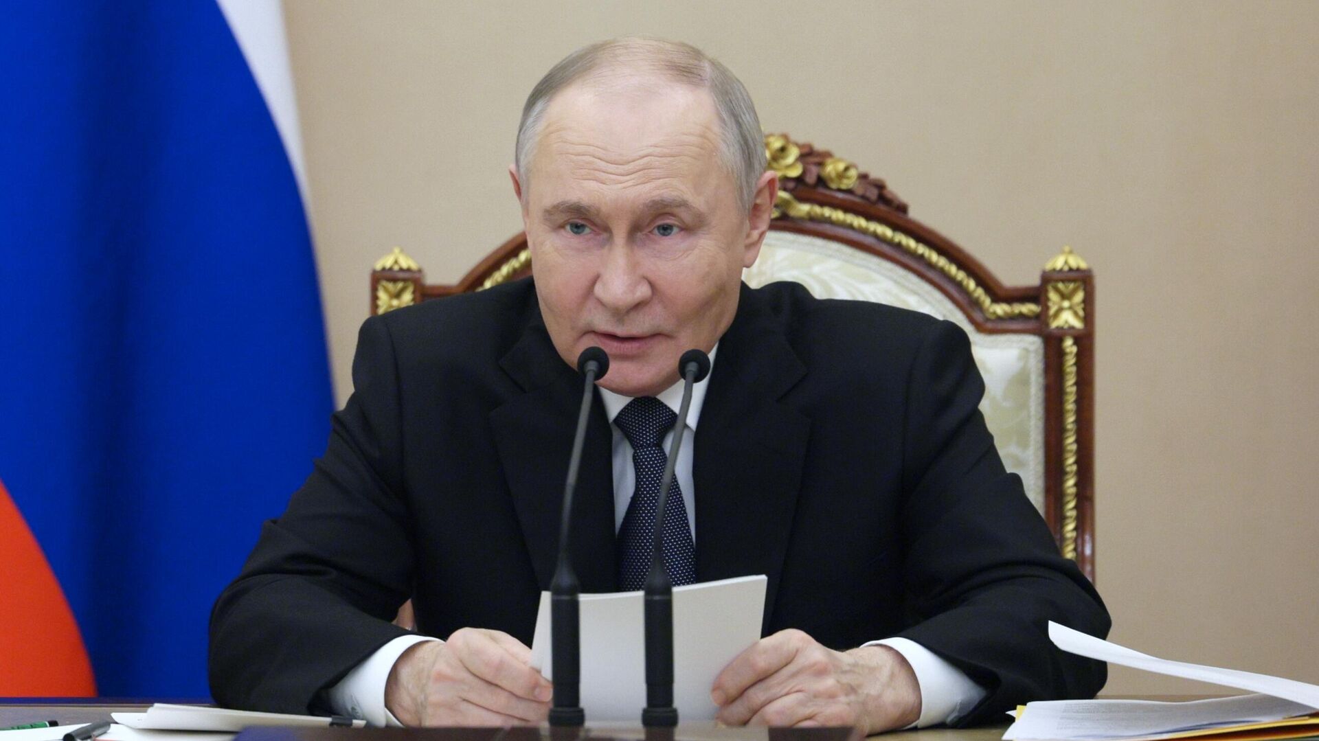 Vladimir Poutine lors de l'annonce de la fin de l'opération à Koursk