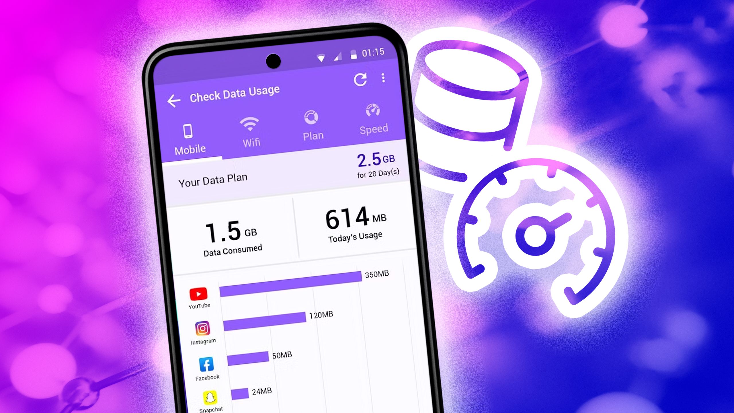 Utilisation des données sur un téléphone affichant plusieurs applications