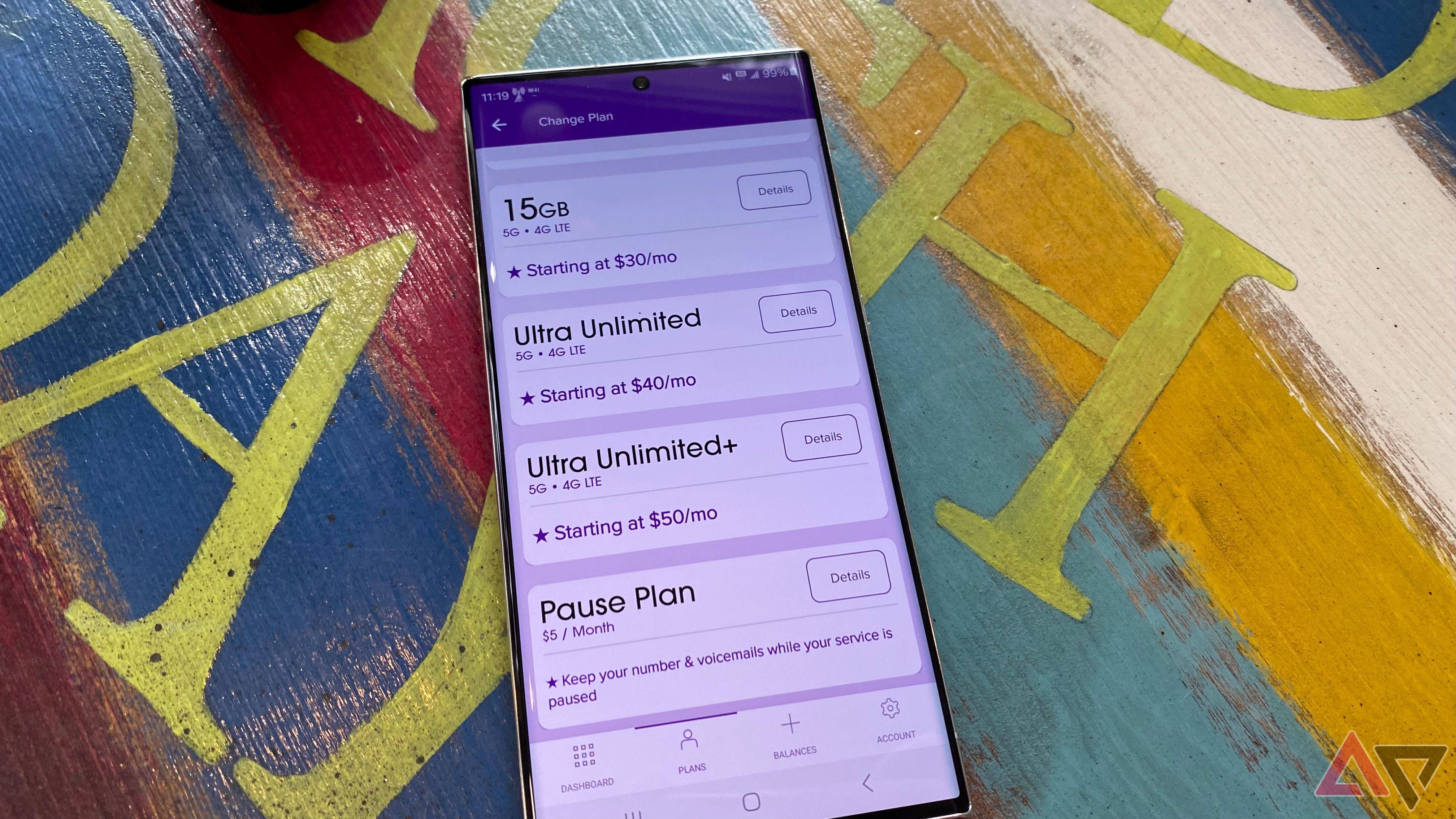 Choix des forfaits dans l’application Ultra Mobile