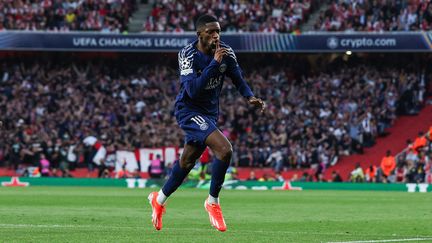 Ousmane Dembélé face à Arsenal en Ligue des champions, le 29 avril 2025. (ADRIAN DENNIS / AFP)