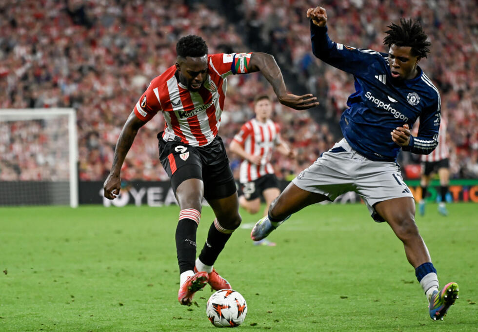 Inaki Williams (gauche) et Patrick Dorgu à Bilbao le 1er mai 2025