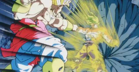Goku bloquant un coup de Broly